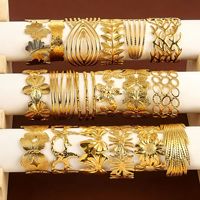 Bracelet manchette en acier inoxydable plaqué or 18 carats, design ajouré tendance, motif floral et feuille vintage, cadeau pour femme