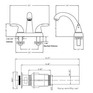 4 "centerset phòng tắm vòi Set-dầu-cọ xát đồng với pop-up cống - Product Image 6