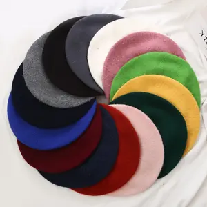 Solid Color Plain Wool Beret Drop <strong>Shipping</strong> Winter <strong>Hats</strong> French Beret for Women - Product Image 1