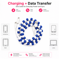 Câble de charge rapide 4-en-1 perlé avec gaine TPE 3A pour iPhone et Android - Bleu Blanc, Cadeau Tendance