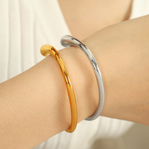 Minimalist Open Teardrop Bracelet <b>Titanium</b> Steel Polished Mirror Finish Women's Everyday Jewelry Gold Silver Color Sz107 - Product Image 4