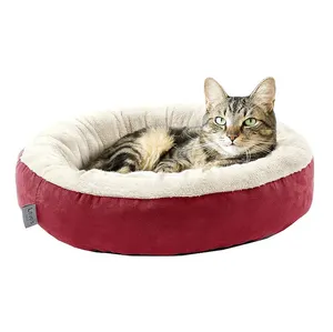 Suppliers large luxury ultra cushion red plush indoor sofa washable calming donut cuddler pet funny dog fluffy bed