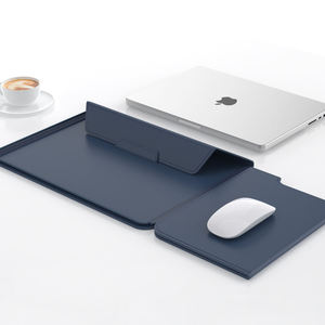 कस्टम लोगो चमड़े के लैपटॉप की आस्तीन वाटरप्रूफ पु चमड़े के 14 इंच लैपटॉप फ्लिप कवर फोल्डेबल स्टैंड के साथ - Product Image 4