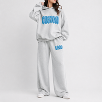 Ensemble assorti 2 pièces style streetwear pour femme : sweat à capuche ample à épaules tombantes Y2K avec impression 3D en relief et logo personnalisé, et pantalon de survêtement large