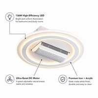 Ventilateur de plafond intelligent sans pales à commande vocale, lampe LED trois couleurs à intensité variable, ventilateur invisible silencieux pour intérieur domestique