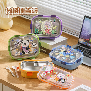 Cute Cartoon <b>Lunch</b> <b>Box</b> 201 Stainless Steel Rectangle With Lid Food Preservation Bento <b>Box</b> Student Cafeteria Packaging - Product Image 3