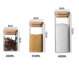 Frasco de Vidrio de Borosilicato con Tapa Cuadrada de Bambú - Recipientes de Vidrio Herméticos <span class=keywords><strong>para</strong></span> Almacenamiento de Alimentos <span class=keywords><strong>para</strong></span> <span class=keywords><strong>Cocina</strong></span>, Venta al por Mayor - Product Image 4