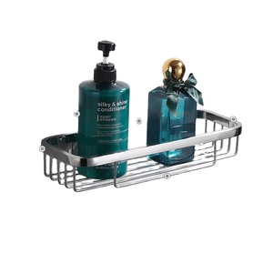 Étagère de salle de bain rectangulaire murale chromée à un seul niveau en acier inoxydable avec drain, organisateur de rangement étanche - Product Image 1