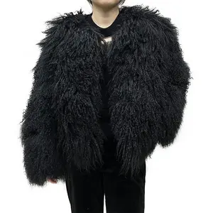 Mantel bulu wol panjang tebal kualitas tinggi mantel bulu Mongolia pendek untuk wanita