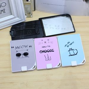 <b>Compact</b> Makeup <b>Mirror</b> With Comb Foldable Portable Travel Size Random Color Pattern Cat Design For Students And Daily Use - Product Image 1