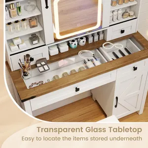 Bàn trang điểm phong cách và thiết thực có 1 mặt bàn, 1 tủ, 4 ngăn kéo và 6 kệ mở để giữ cho căn phòng của bạn gọn gàng - Product Image 6