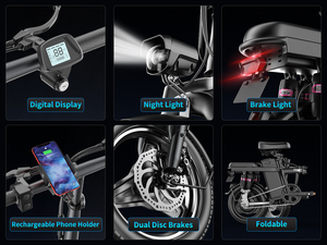 2025 US Warehouse Mini <span class=keywords><strong>bicicletas</strong></span> eléctricas de 14 pulgadas para <span class=keywords><strong>adultos</strong></span> 250W/48W/15AH batería de litio 15AH luz plegable ciudad aleación de aluminio - Product Image 6
