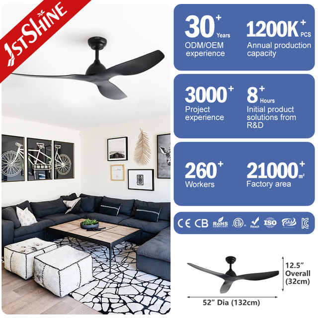 1stshine 52 Inch Smart WiFi Ceiling Fan BLDC Motor High CFM APP Control Alexa Google Home Compatible Black ABS