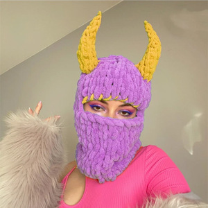 Pasamontañas de cuerno de diablo para Halloween Fiesta de adultos Diversión Otoño/Invierno Cálido Máscara de Jersey de cara completa - Product Image 5