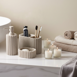 Lusso elegante in ceramica poliresina rustica in resina Boho decorazione per la casa sapone e lozione porta spazzolino da denti moderno Set da bagno - Product Image 3