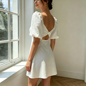 Vestido Mini Blanco con Abertura Frontal, Manga Abullonada, Estilo Dulce, Verano 2026, ODM/OEM, para Mujer, Informal, para <span class=keywords><strong>Fiesta</strong></span> - Product Image 5