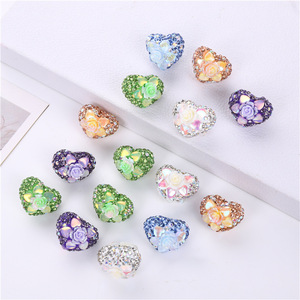 Pleine fleur pêche coeur strass acrylique résine perles pour Bracelet téléphone étui stylo perles porte-clés fabrication de bijoux jouets - Product Image 2