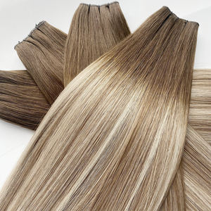 Haiyi-Extensions de cheveux humains véritables, reflets de trame <span class=keywords><strong>blond</strong></span> cendré et <span class=keywords><strong>blond</strong></span> <span class=keywords><strong>doré</strong></span>, extensions de cheveux humains à coudre - Product Image 1