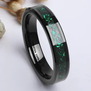 8mm Green Carbon Fiber Dragon Inlay Gunmetal Tungsten Wedding Band For Men Women Wholesale Fashion Rings