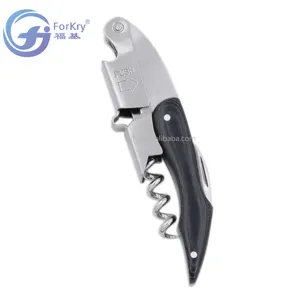 FORKRY High quality gift double lever all Stainless Steel Wine Corkscrew with micarta handle