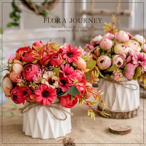 Europäische Art künstliche Blume Set Keramik Hanf Seil Vase Rose Blume künstliche Pflanze Topf Home Decoration