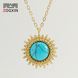Zogxin Turquoise Pendant Necklace 18K Gold Plated Flower Shape Daily Wear Women's Jewelry - Product Image 1