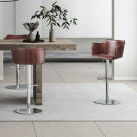 Tabouret de bar moderne et simple en cuir véritable de vachette, réglable en hauteur, style luxe léger, pour îlot de cuisine ou comptoir, HD-737D