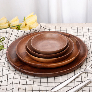 Walnut Wood Round <b>Tray</b> Set With Bowl Plate For <b>Snack</b> Dessert Serving Hotel Coffee Tea - Product Image 1