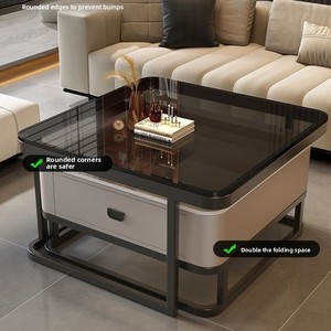 Mesa de Centro de Lujo a Precio Accesible, Moderna y Minimalista para Sala de Estar, Mesa de Centro Cuadrada con Tapa de Piedra/Vidrio, Superventas - Product Image 6