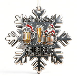 Christmas Snowflake <b>Ornament</b> <b>Silver</b>-Plated Beer Santa Design Cheers To The Holidays Decorative Metal Craft - Product Image 5