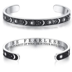 Brazalete Abierto de Acero Inoxidable Chapado en Oro Vintage en Oferta, Diseño de Sol, <span class=keywords><strong>Luna</strong></span> y Estrellas Grabado con Láser Personalizado, Moderno - Product Image 6