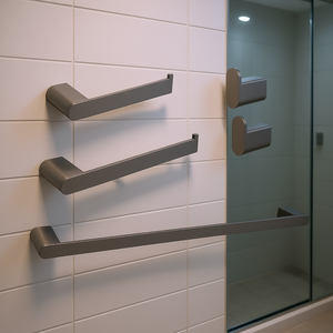 Set di Accessori per Bagno in Acciaio Inox Spazzolato, Design Contemporaneo da Parete, Set di 5 Pezzi - Product Image 2