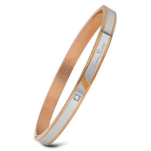 Halferon Co Bracelet bicolore en acier inoxydable or rose avec incrustation de diamants pour femme, bijoux cadeau - Product Image 1
