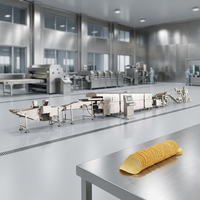 Industriële machine voor het maken van stapelbare aardappelchips, inclusief continue friteuse en malenset voor de productie van gereconstitueerde chips.