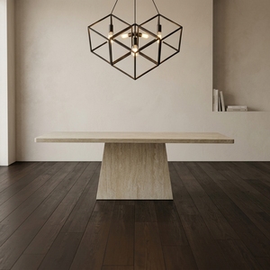 French Cave Stone Slab <b>Dining</b> <b>Table</b> Modern Minimalist Mid-Century Style Rectangular Home Travertine - Product Image 1