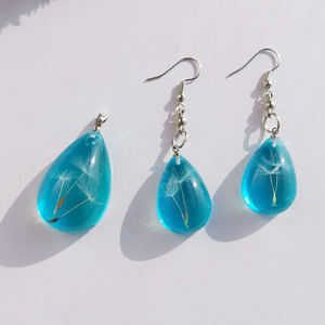 ชุดเครื่องประดับแฟชั่นสแตนเลสสตีลรูปดอกแดนดิไลออนสำหรับผู้หญิง ชุดเครื่องประดับเรซิ่นดอกไม้จริงขายส่ง - Product Image 3