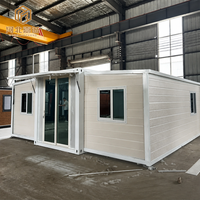 Casa Modular Prefabricada Moderna de Doble Ala con Puerta Corredera de Vidrio y Toldo, Estudio de Jardín, Casa Contenedor Expandible