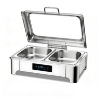 Plats de service rectangulaires contemporains en acier inoxydable, ensemble chauffe-plats de buffet 9L avec brûleurs pour mariage et traiteur