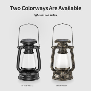 Smiling Shark <b>LED</b> Camping Lantern Solar <b>USB</b> Rechargeable Portable <b>Light</b> Outdoor Use - Product Image 4