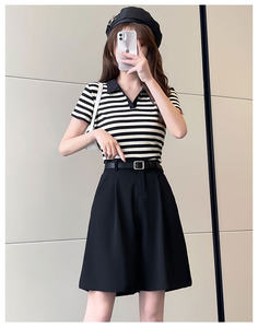 L0025 Short de costume en mousseline de soie pour femmes Pantalon cinq quarts décontracté à taille haute et coupe ajustée - Product Image 1