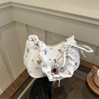 Nouveau Sac à Main Plissé Tendance 2026 Style Frais Polyvalent, Sac à Bandoulière Floral Élégant pour Femme en Polyester avec Fermeture Éclair