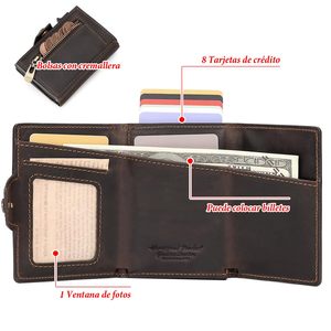 Portefeuille <span class=keywords><strong>homme</strong></span> vintage en aluminium anti-RFID avec <span class=keywords><strong>porte</strong></span>-cartes métallique et poche à monnaie en cuir Crazy Horse - Product Image 2