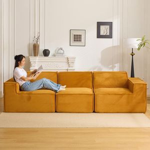 Ensemble de canapés modulaires <span class=keywords><strong>en</strong></span> tissu chenille côtelé minimaliste : <span class=keywords><strong>canapé</strong></span> compact de style vintage avec modules emballés sous vide pour les petits espaces - Product Image 6