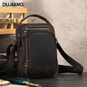 Bolso Cruzado para Hombre Dujiang, Cuero Genuino Crazy Horse Marrón, Resistente al Desgaste, para Uso Diario - Product Image 1