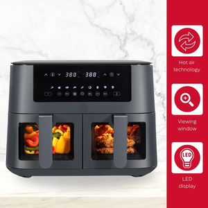 Freidora de Aire Eléctrica de Acero Inoxidable de Gran Capacidad con Cesta de Doble Zona, Pantalla LCD y Control Digital, Freidora Profunda Doméstica de 9-10L - Product Image 3