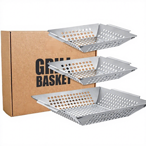Lot de 3 paniers de cuisson robustes en acier inoxydable pour grillades extérieures et fumoirs, adaptés aux aliments, compatibles lave-vaisselle, accessoires pour légumes - Product Image 1