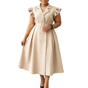 D365 Fashion Plus Size Women Blazer Dress Ruffle Sleeve High Waist Belted Midi Dress Office Church Formal <strong>African</strong> <strong>Wear</strong> for Women - Product Image 5
