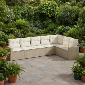 Ensemble de canapés de jardin en rotin beige 6 places, résistant aux intempéries, design contemporain - Product Image 2