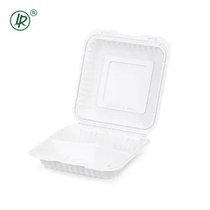 LR 7*7 بوصة 3 أقسام ميكروويف يمكن التخلص منها مفصلية بلاستيكية جاهزة للاستخدام مرة واحدة حاوية طعام قابلة لإعادة الاستخدام