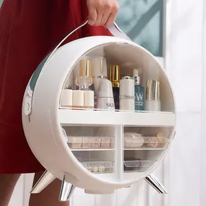 Organiseur de stockage de cosmétiques, poignée rotative anti-poussière, rangement de cosmétiques, Table de maquillage avec miroir lumineux Led